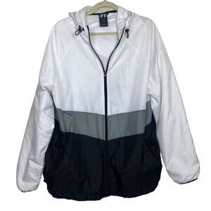 Russel XL windbreaker white black gray color block hooded full zipper
